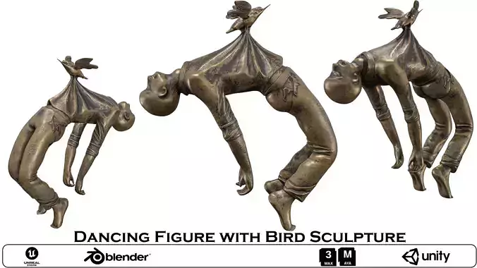 Dynamic Dancing Figure with Bird Sculpture