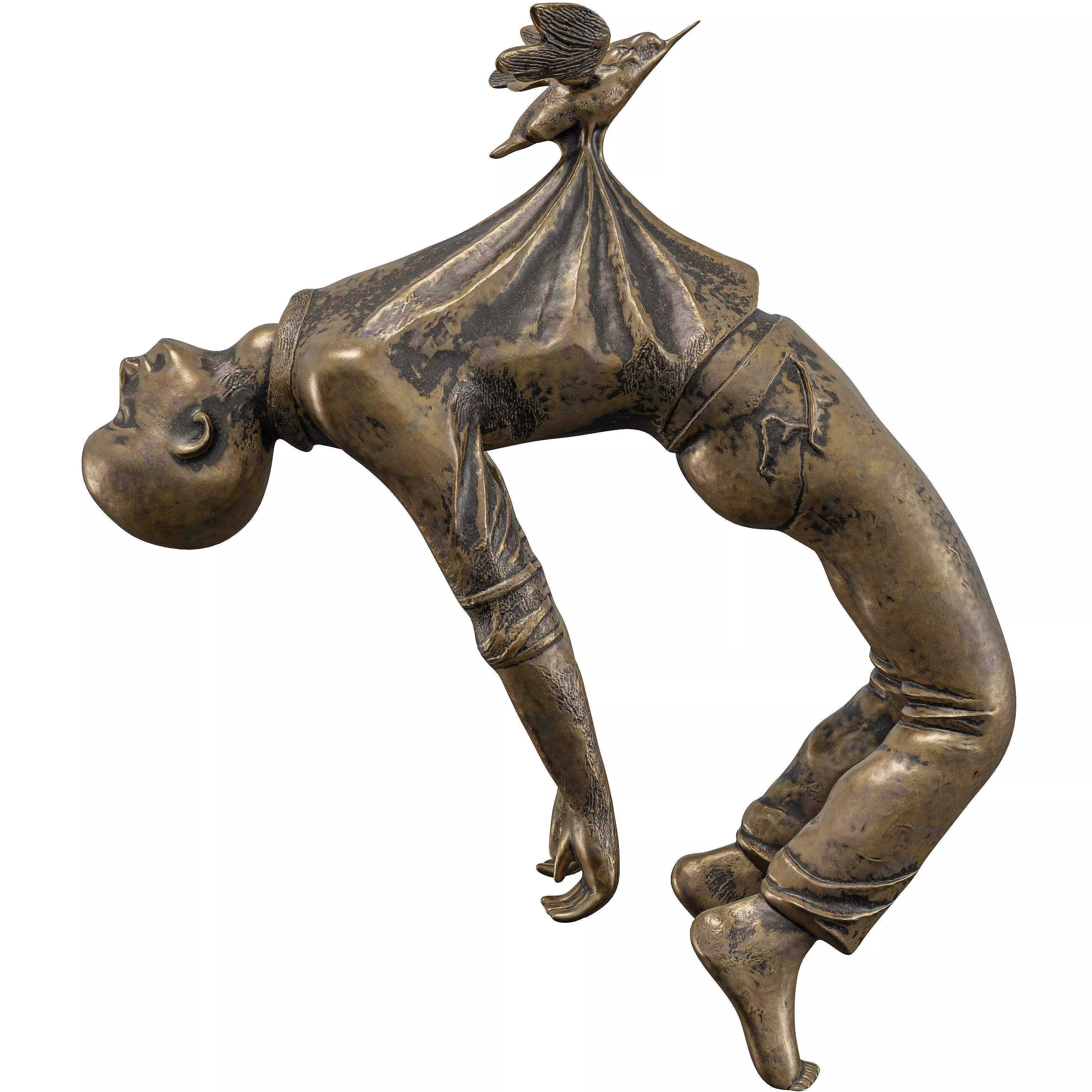 Dynamic Dancing Figure with Bird Sculpture 3D model_1
