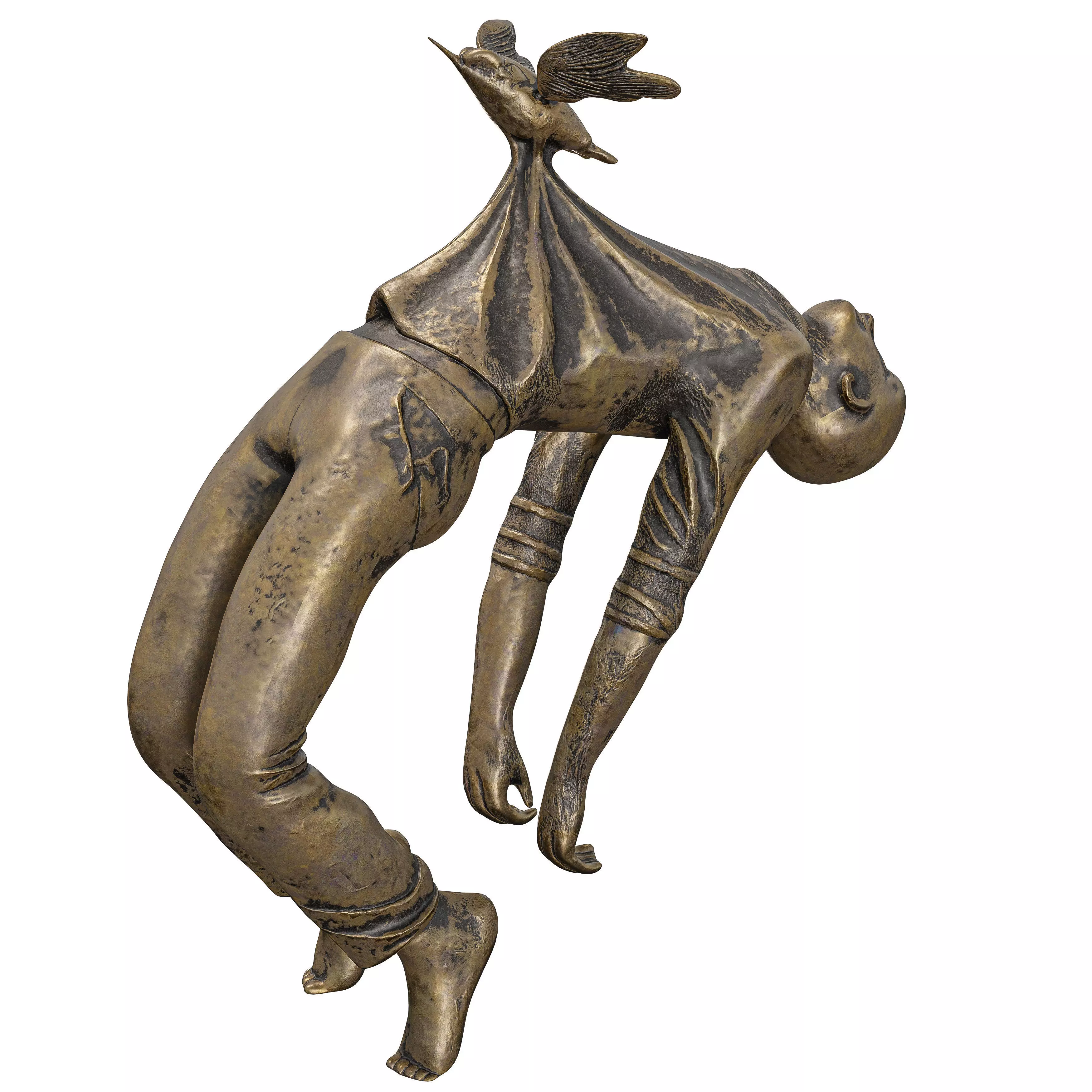 Dynamic Dancing Figure with Bird Sculpture 3D model_4