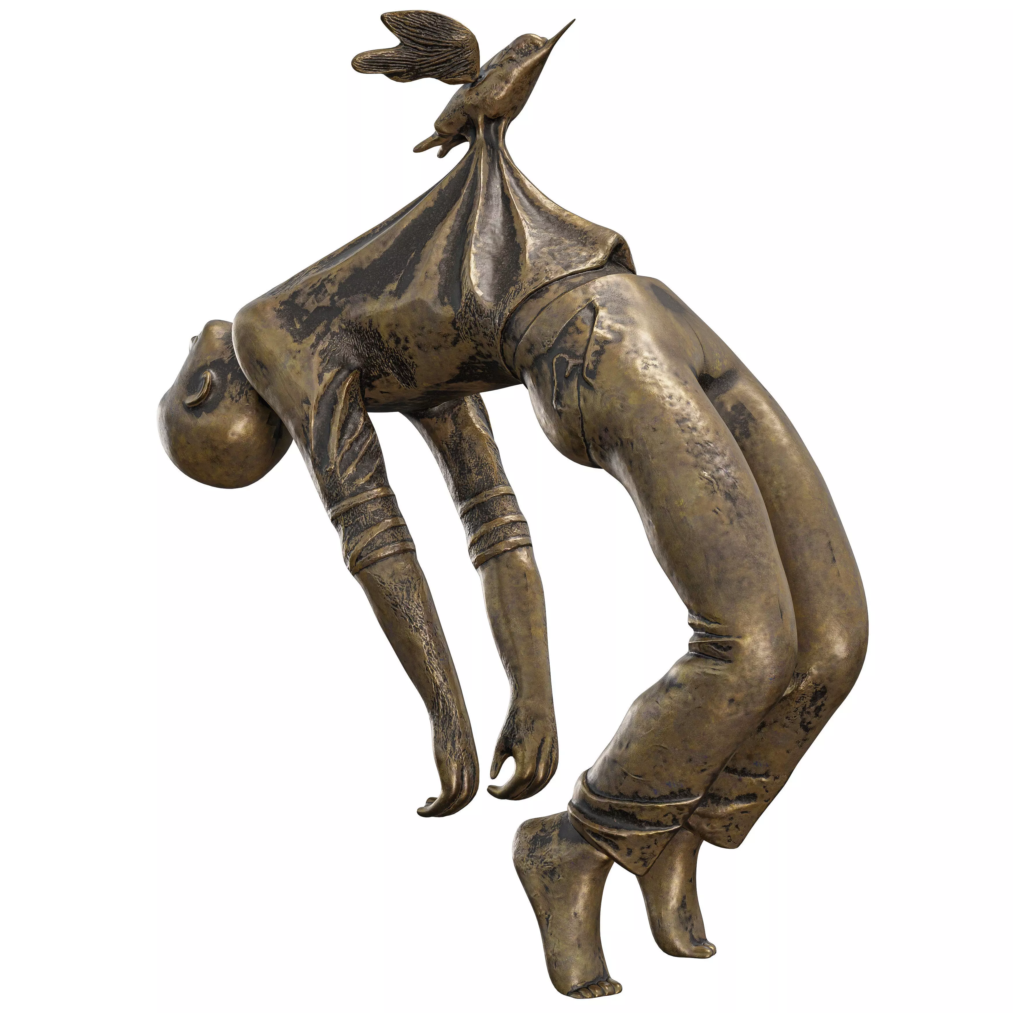 Dynamic Dancing Figure with Bird Sculpture 3D model_2