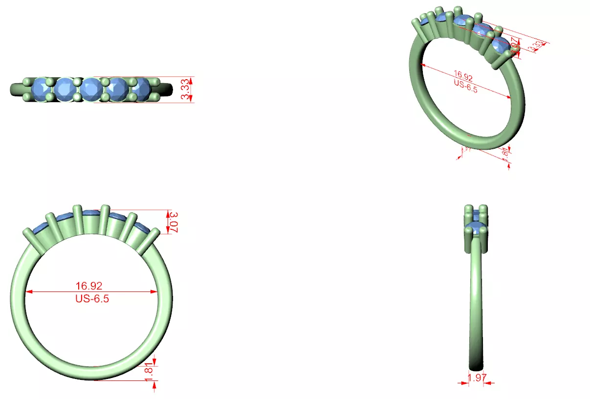 3mm Round Cut Five Stone Stacking Wedding Band 3DM STL Video 3D print model_12