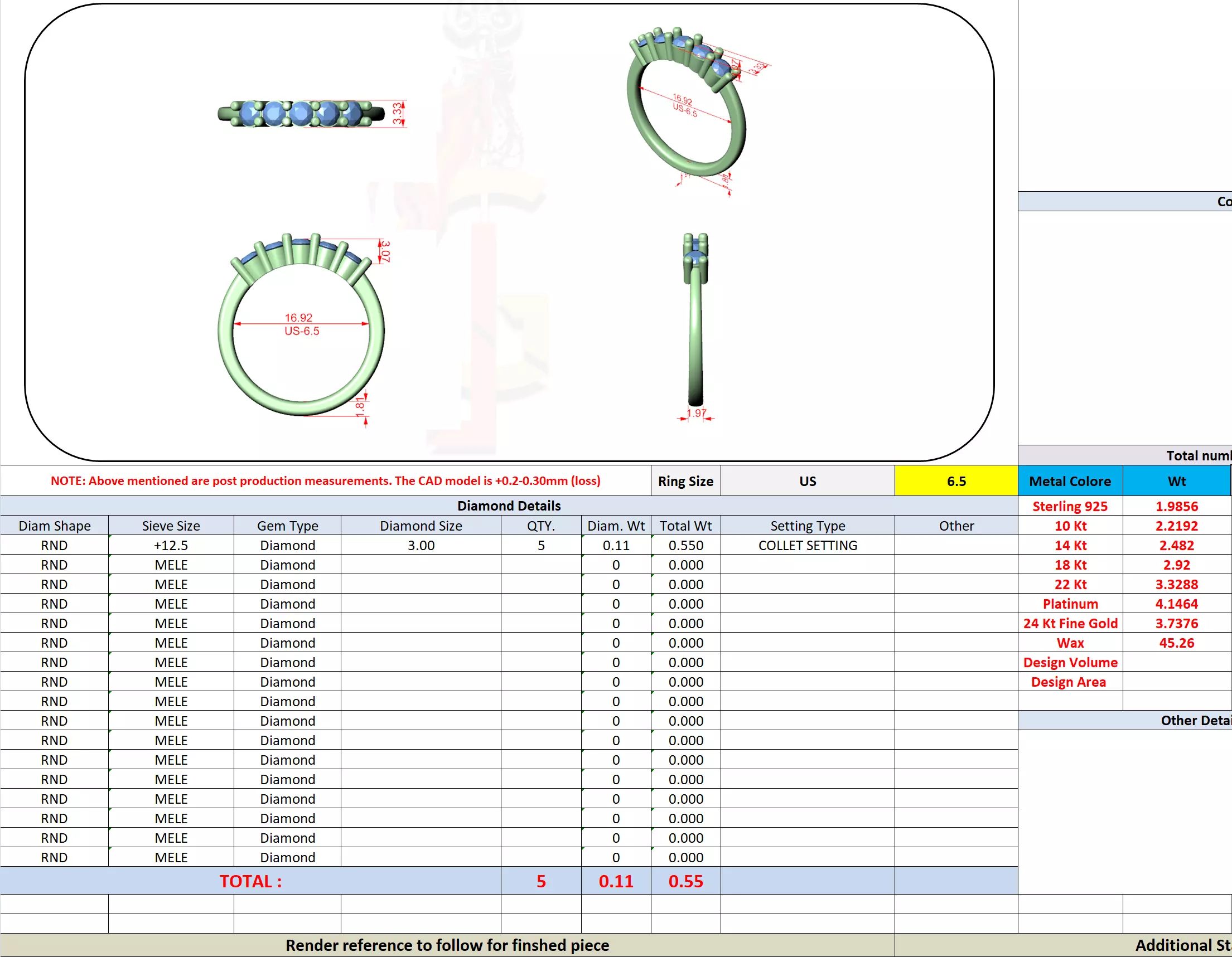 3mm Round Cut Five Stone Stacking Wedding Band 3DM STL Video 3D print model_13