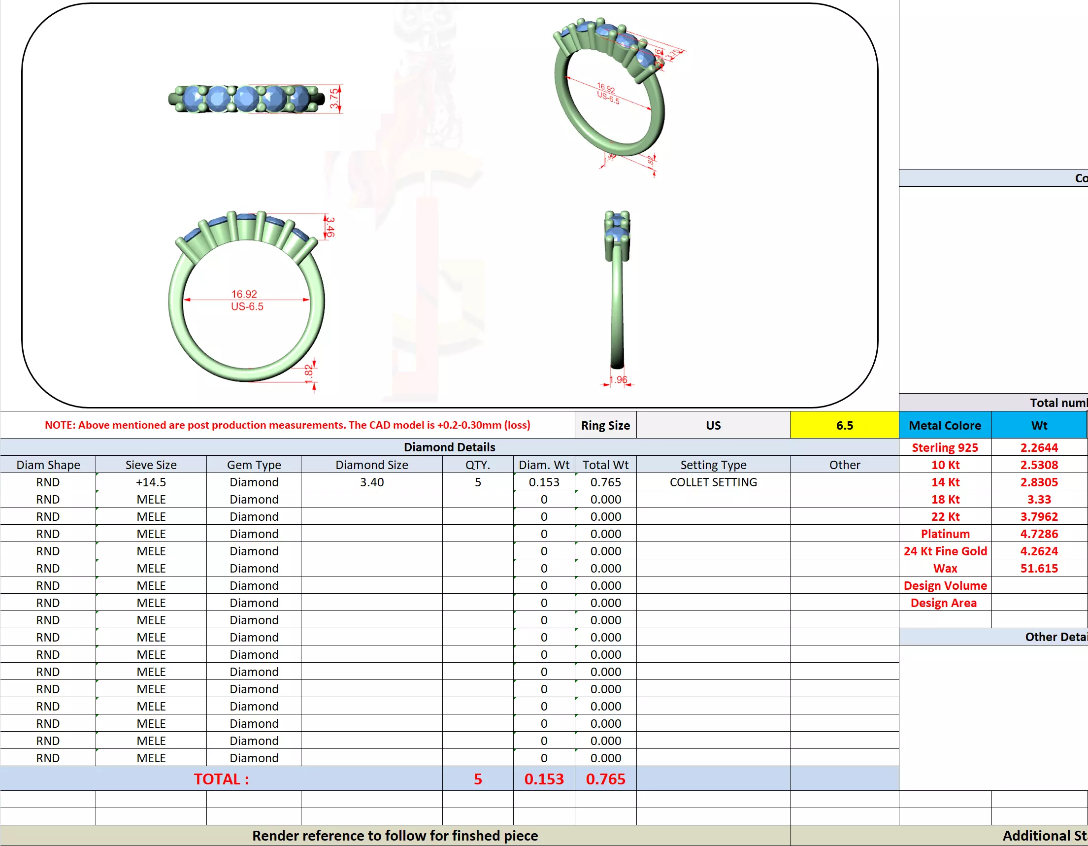 Five Stone Round Diamond Stackable Wedding Ring 3DM STL Video 3D print model_13