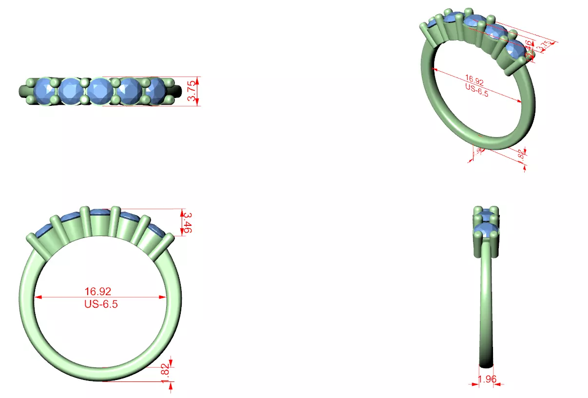 Five Stone Round Diamond Stackable Wedding Ring 3DM STL Video 3D print model_12