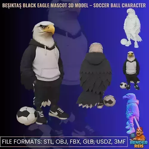 Black Eagle Mascot 3D Model Soccer Ball Character 3D print model