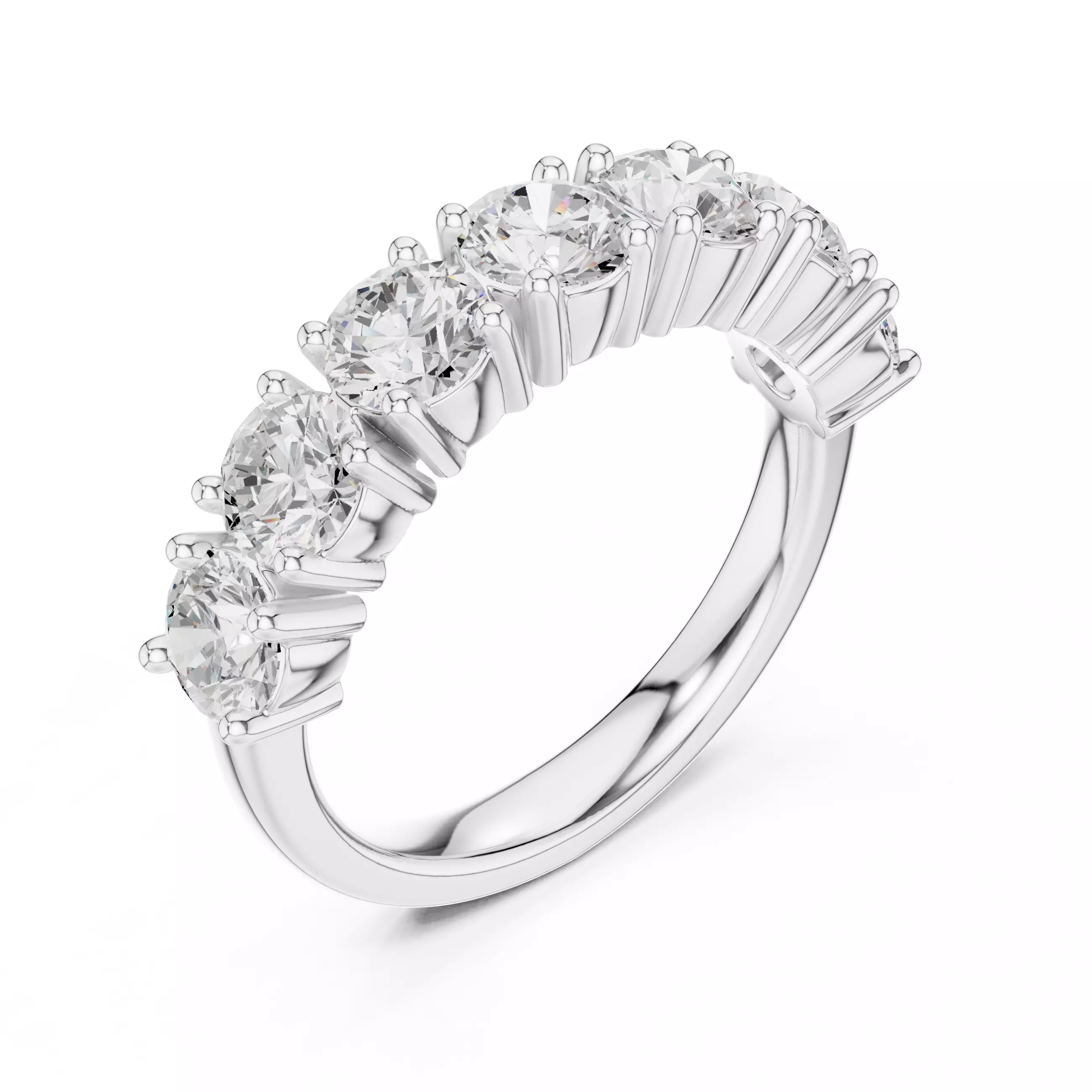 4mm Round Cut Diamond Seven Stone Wedding Ring 3DM STL Video 3D print model_10