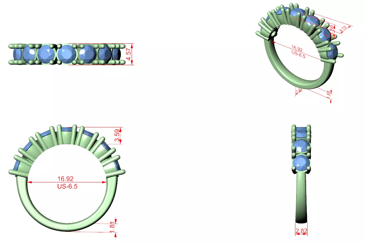 4mm Round Cut Diamond Seven Stone Wedding Ring 3DM STL Video 3D print model_12