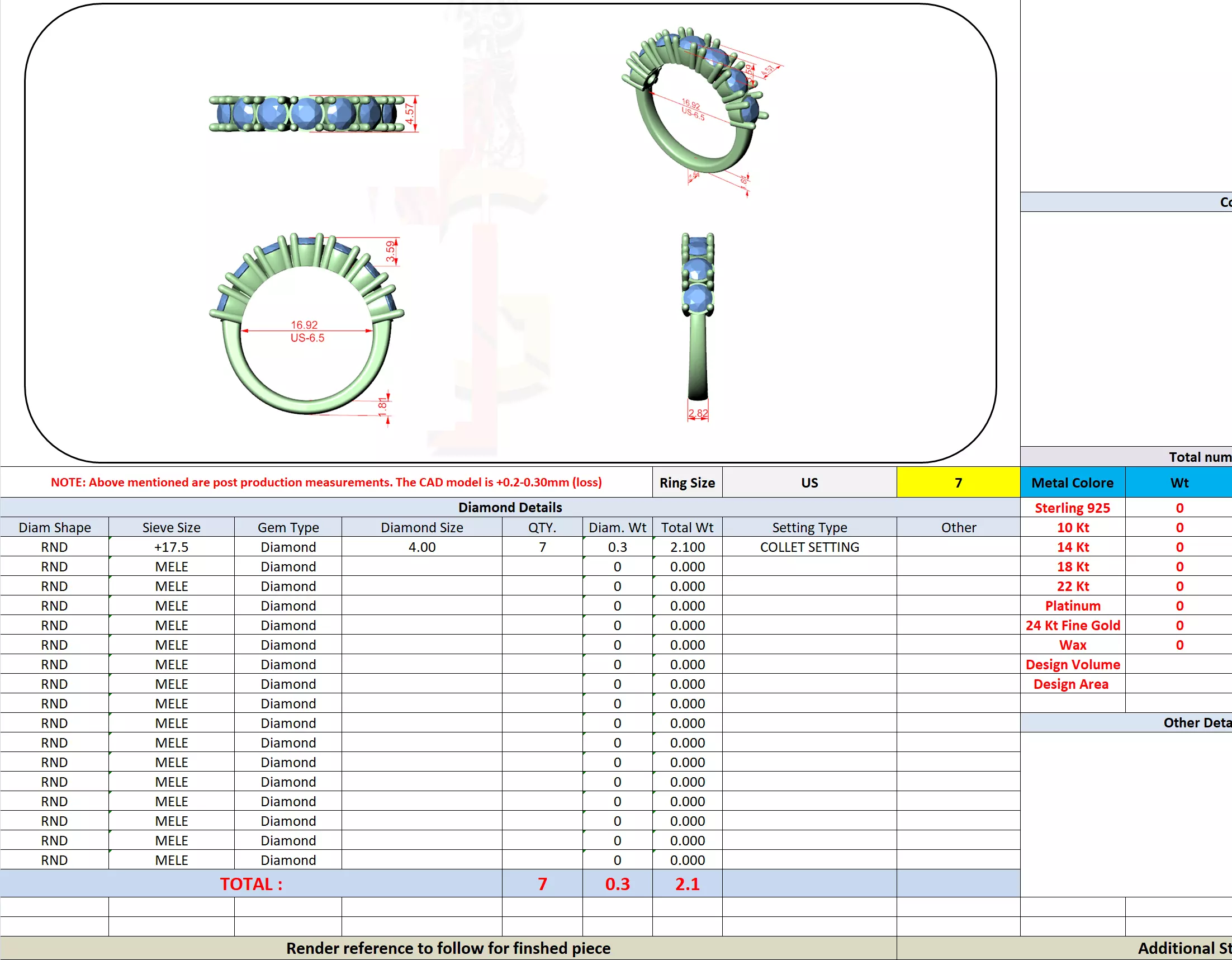 4mm Round Cut Diamond Seven Stone Wedding Ring 3DM STL Video 3D print model_13