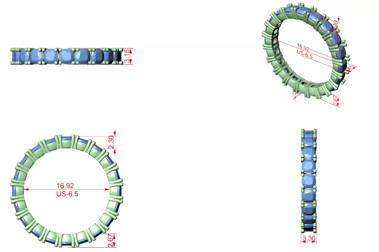 3mm Cushion Cut Full Eternity Stacking Wedding Band File Video 3D print model_12