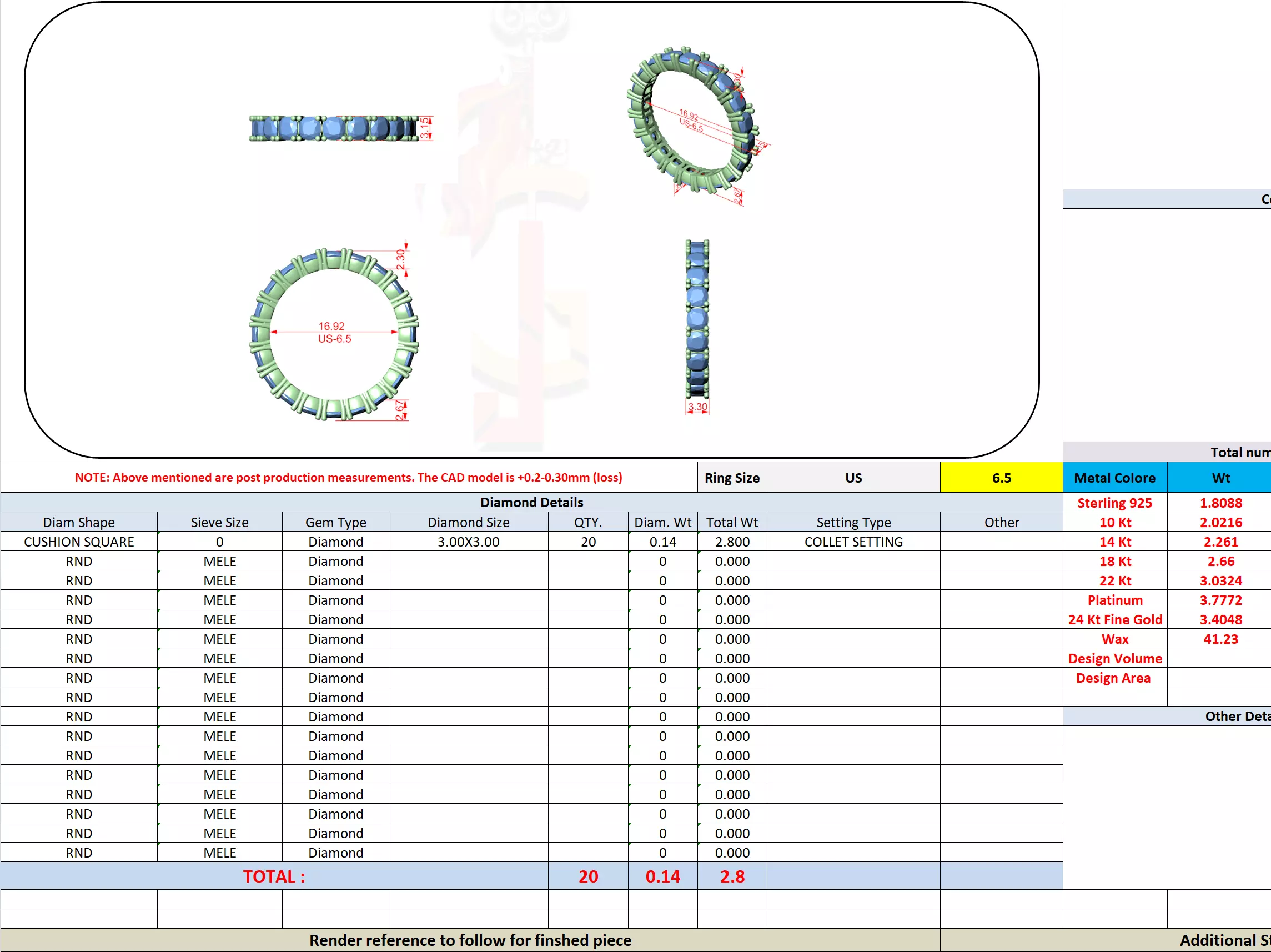 3mm Cushion Cut Full Eternity Stacking Wedding Band File Video 3D print model_13