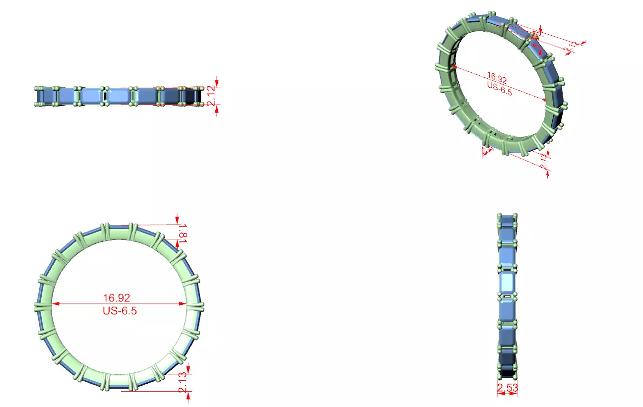 3x2mm Emerald Cut Full Eternity Stacking Wedding Band File Video 3D print model_12