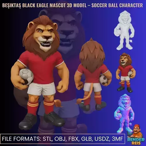 Galatasaray Lion Mascot 3D Model  Soccer Ball Character