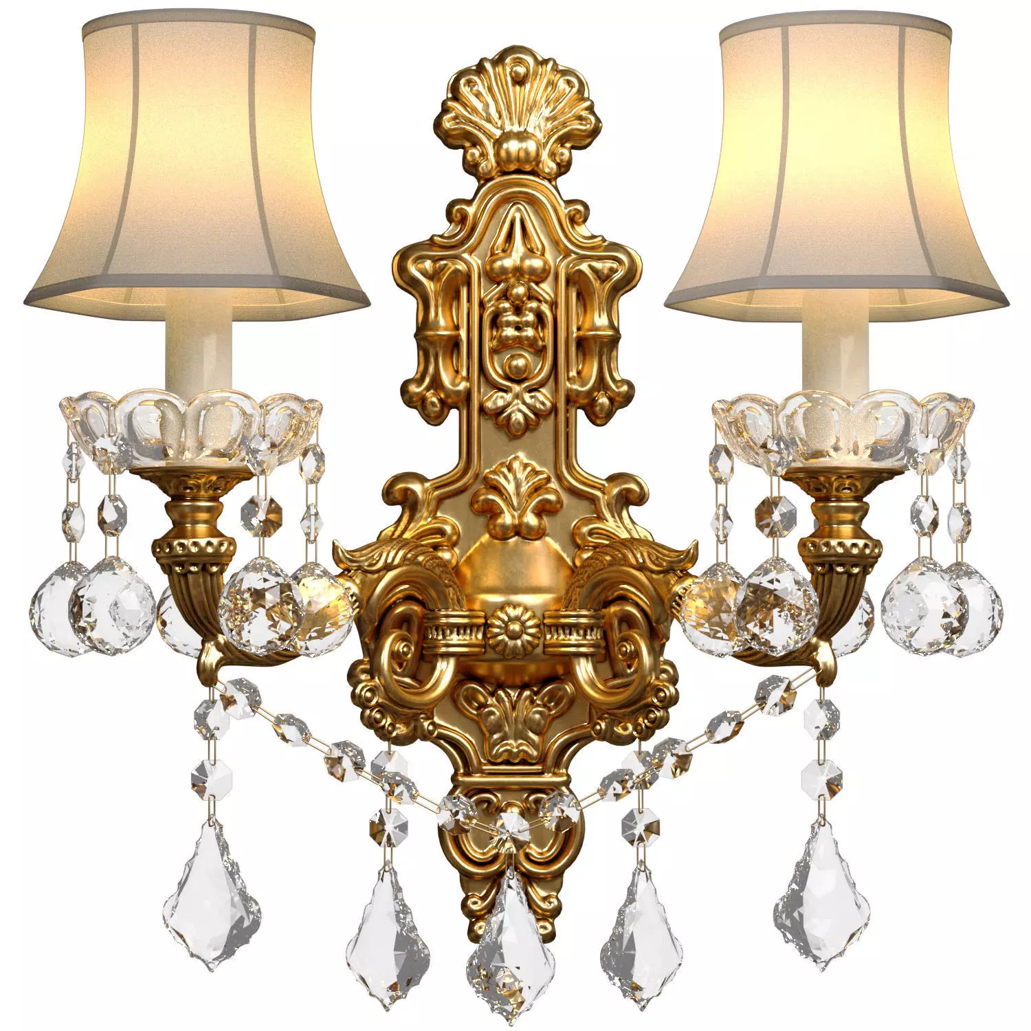 Golden Sconce Wall lamp classic style with crystal lampshade 3D model_1