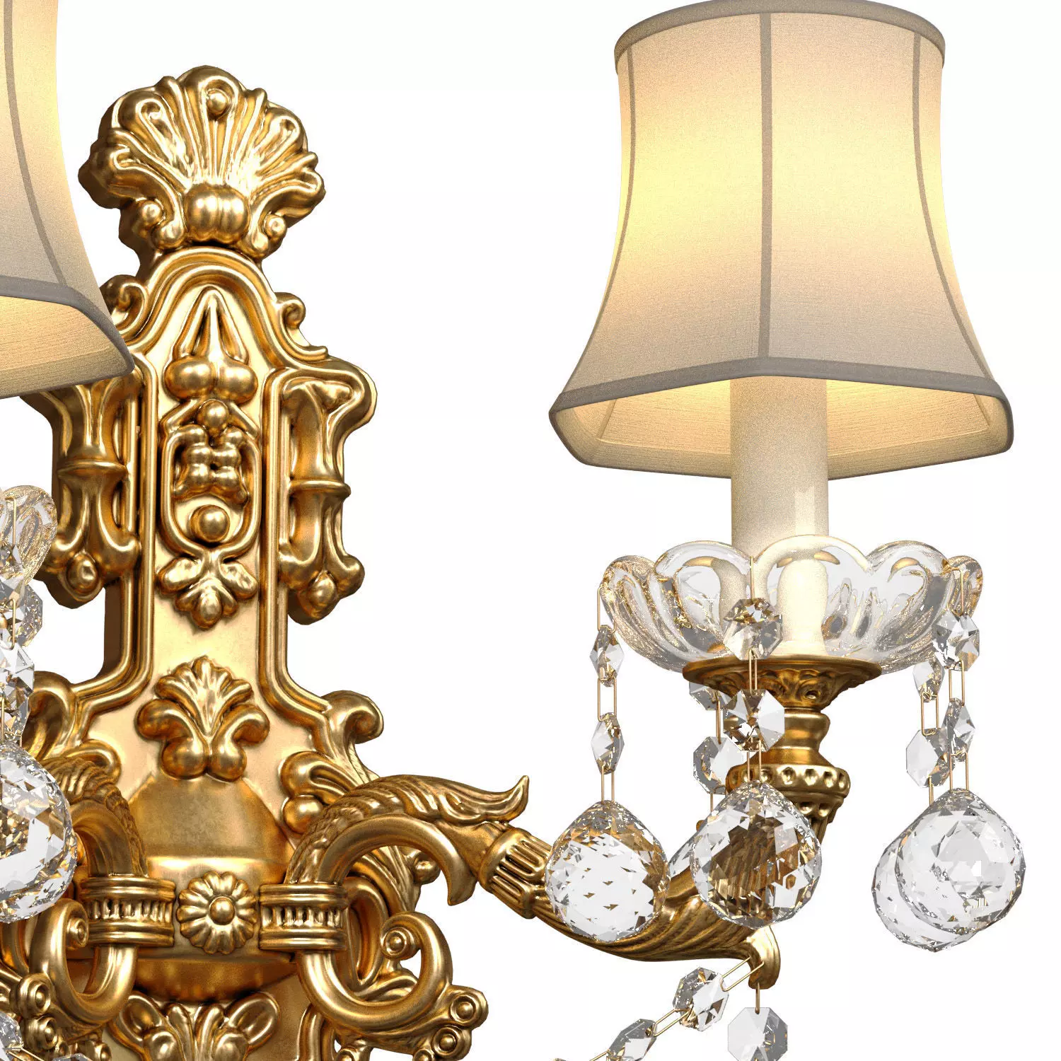 Golden Sconce Wall lamp classic style with crystal lampshade 3D model_3
