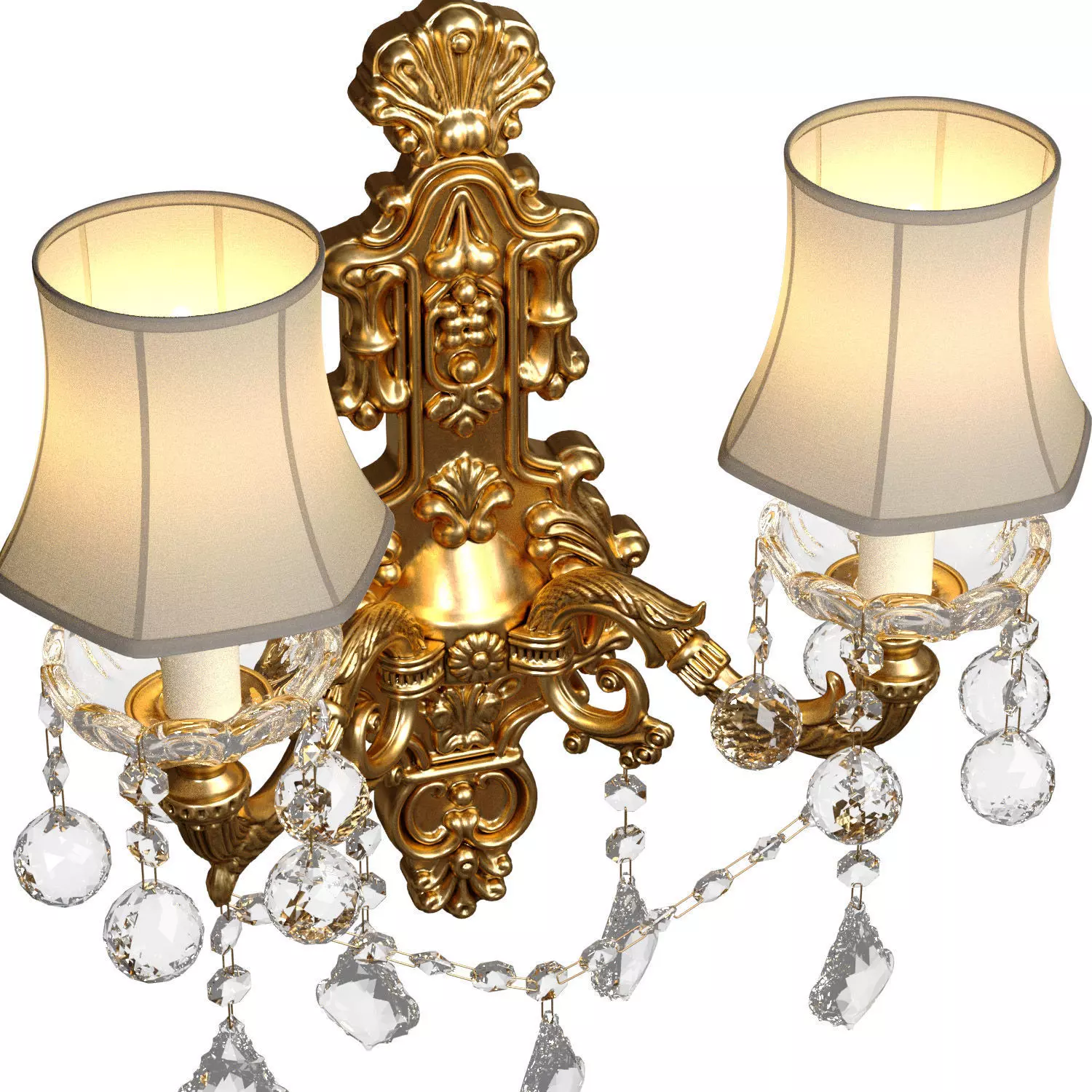 Golden Sconce Wall lamp classic style with crystal lampshade 3D model_2