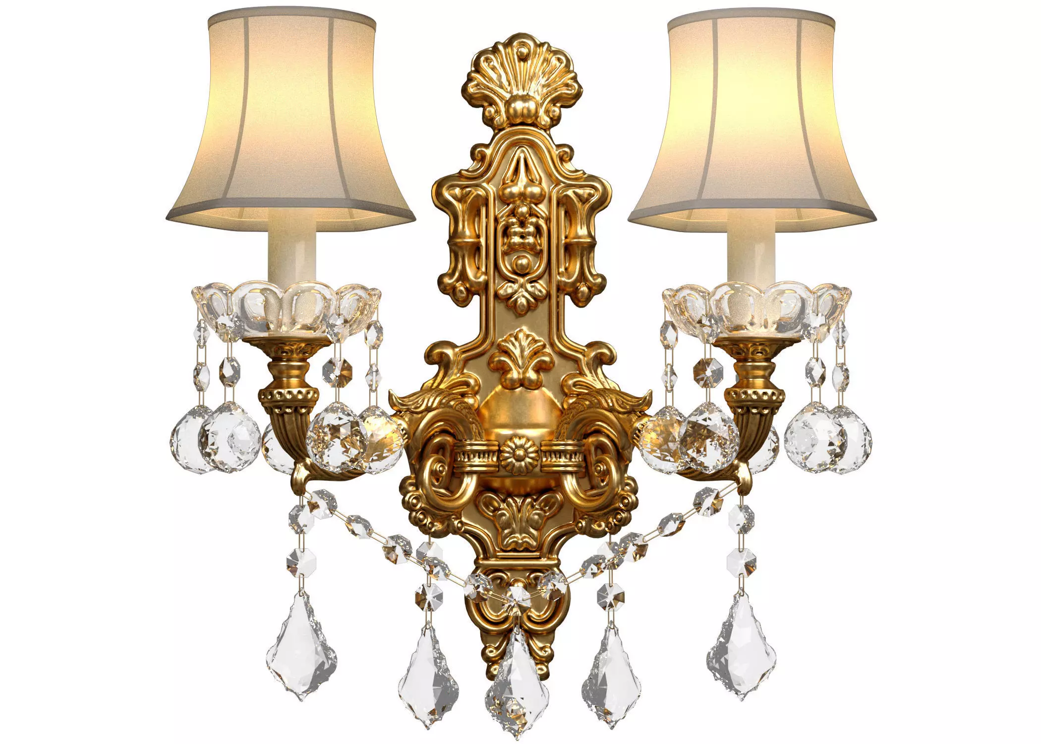 Golden Sconce Wall lamp classic style with crystal lampshade 3D model_0
