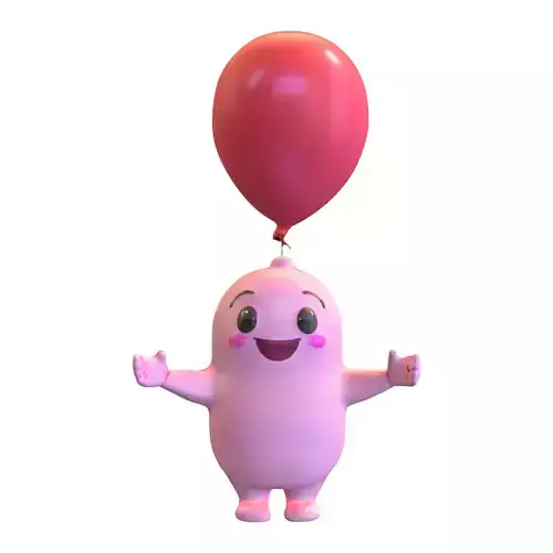  Cartoon Pink Mascot with Red Balloon