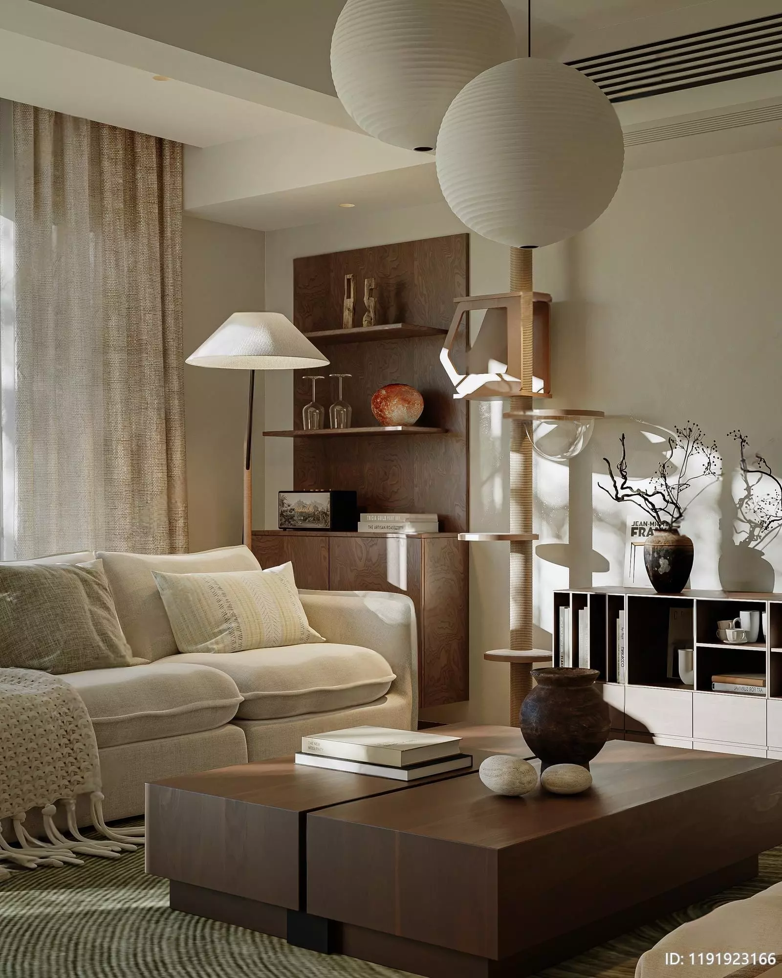 Mid Century interior scene 3D model_1