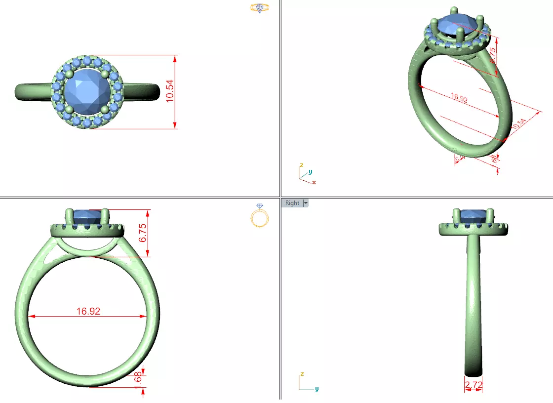 1CT Round Cut Halo Diamond Engagement Ring 3DM STL Video 3D print model_12