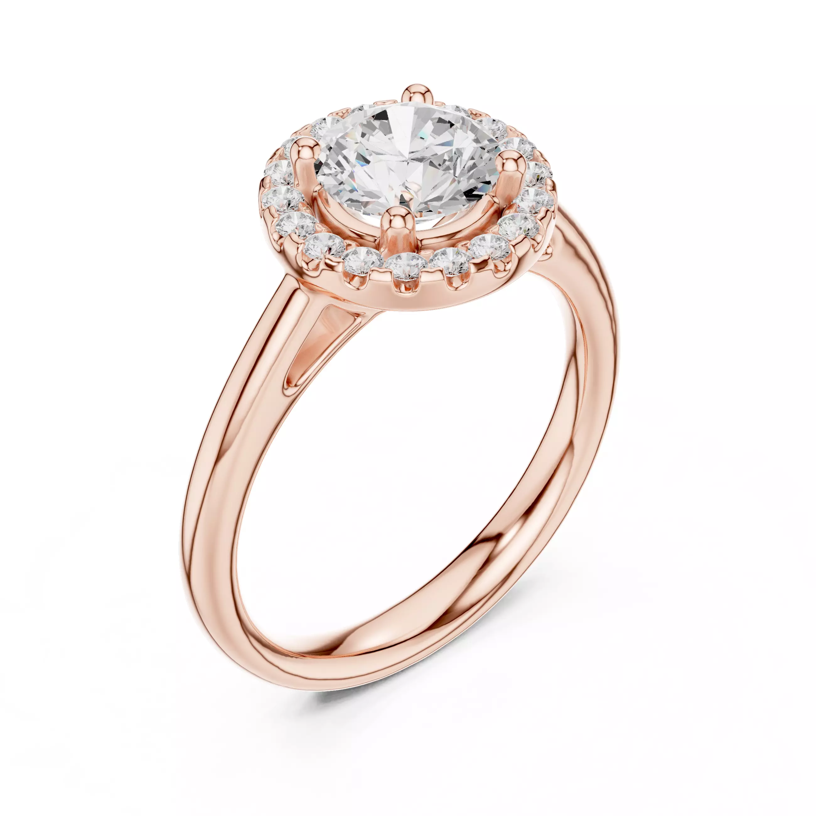 1CT Round Cut Halo Diamond Engagement Ring 3DM STL Video 3D print model_4