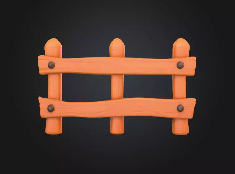 Wooden Cartoon Fence Low-poly 3D model_0