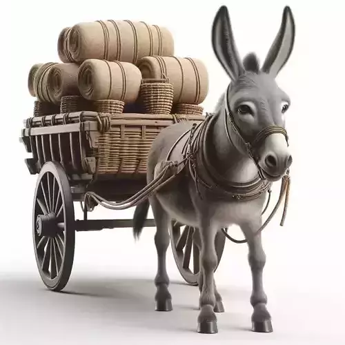 Rustic Donkey Cart Medieval Transport Woven Basket Low-poly 3D model
