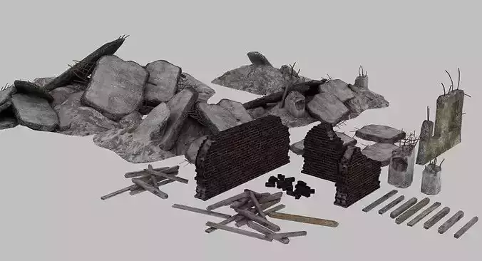 Rubble Brick and Concrete Elements Low-poly 3D model