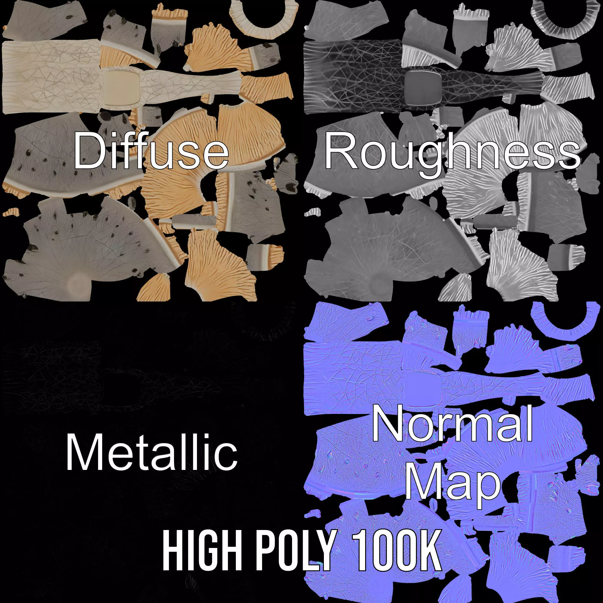 Golden Textured Mushroom model pack Low-poly 3D model_4