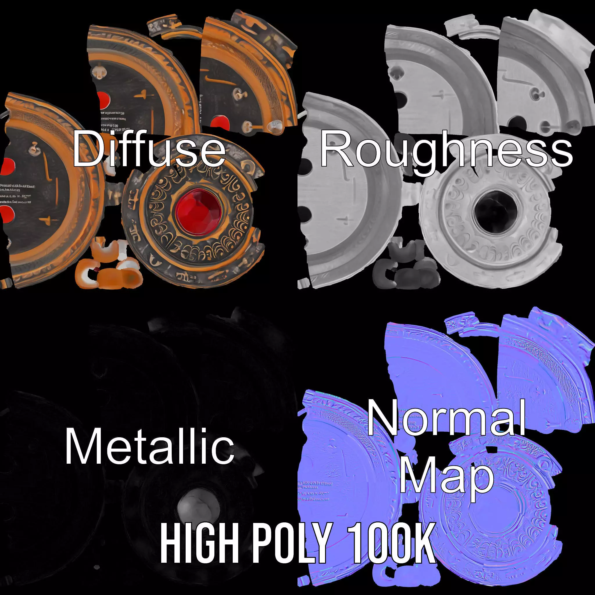 Ancient Bronze Amulet model pack Low-poly 3D model_4