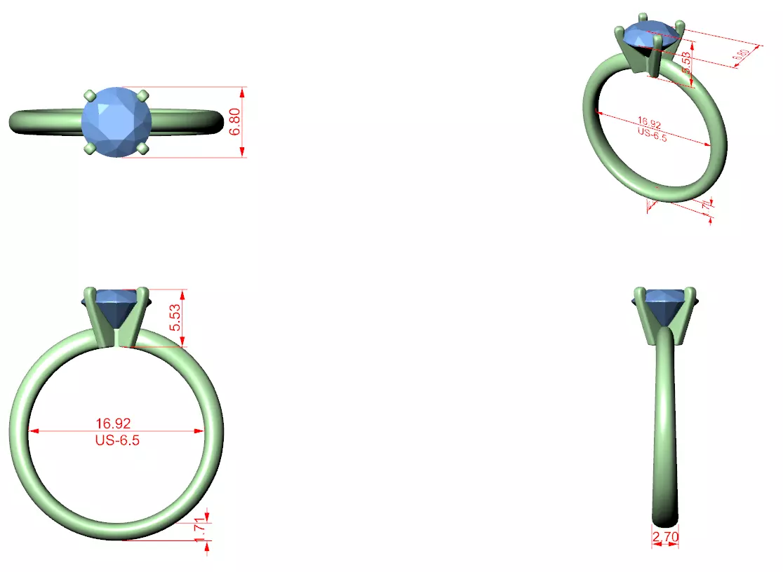 Solitaire Round Cut Diamond Engagement Ring 3DM STL Video 3D print model_12