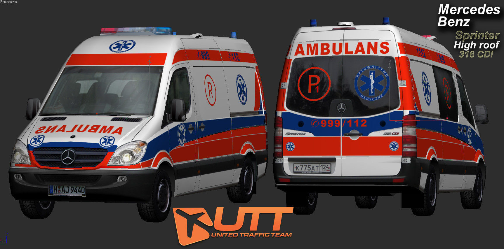 Mercedes benz Sprinter Ambulance Low-poly 3D model_3