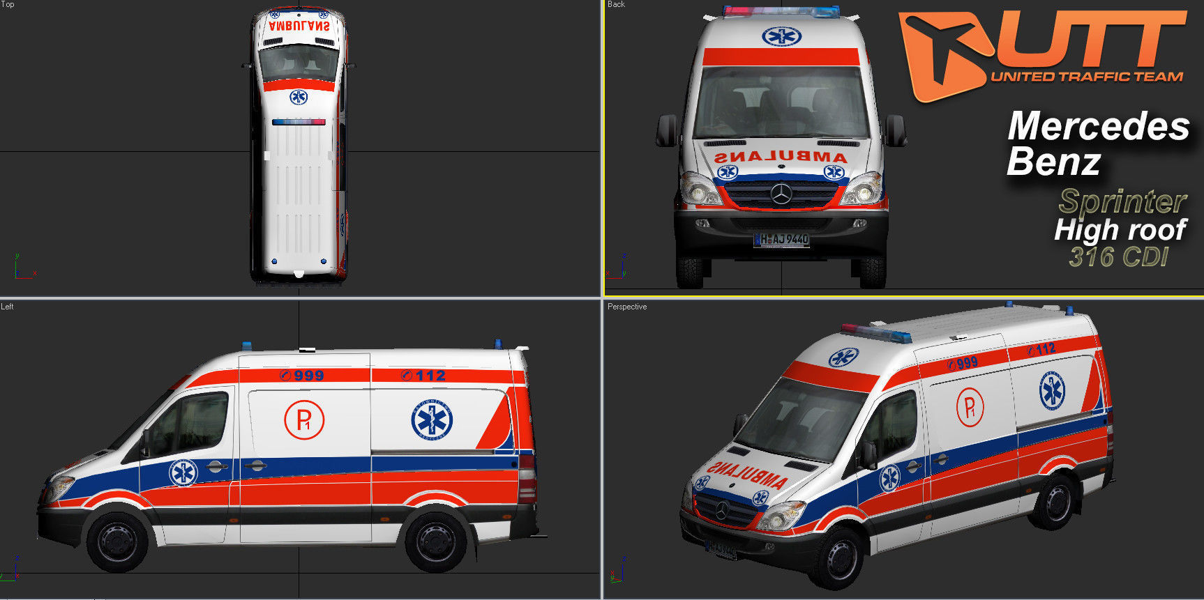 Mercedes benz Sprinter Ambulance Low-poly 3D model_1
