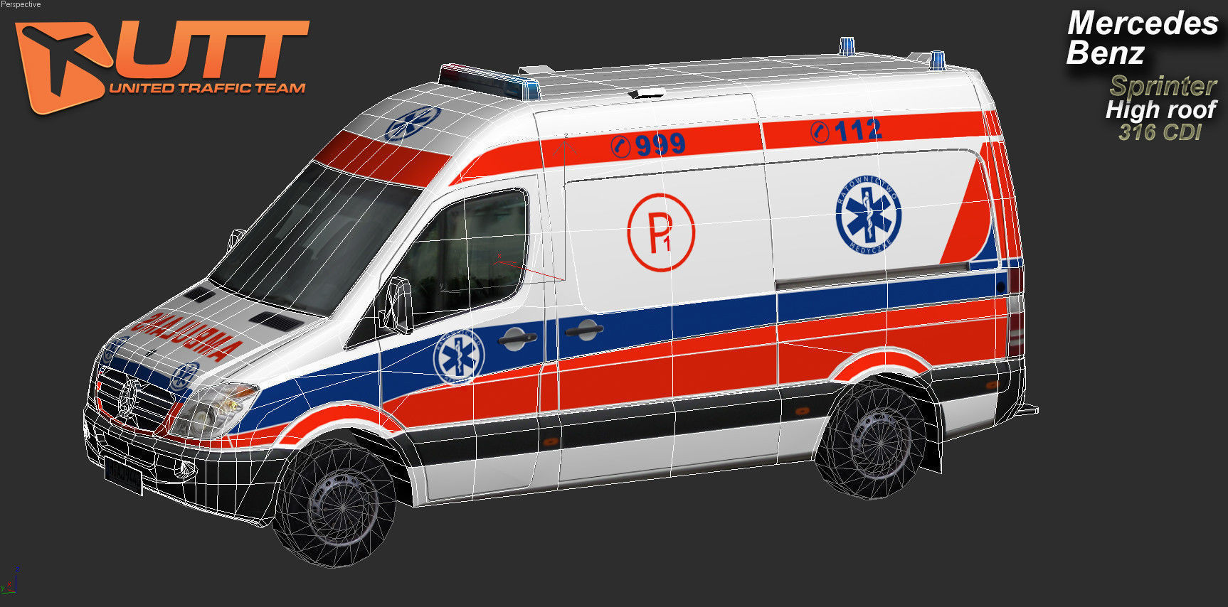 Mercedes benz Sprinter Ambulance Low-poly 3D model_4