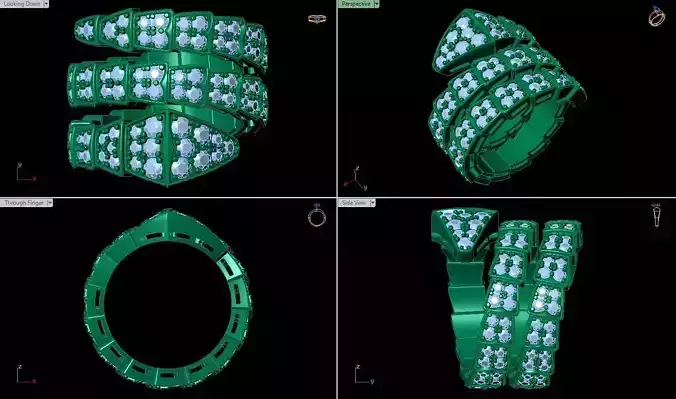 Snake Diamonds Ring and Bvlgari Serpenti Earring 3D print model