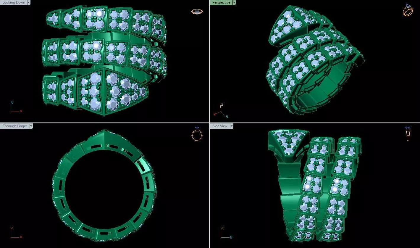 Snake Diamonds Ring and Bvlgari Serpenti Earring 3D print model 3D print model_0