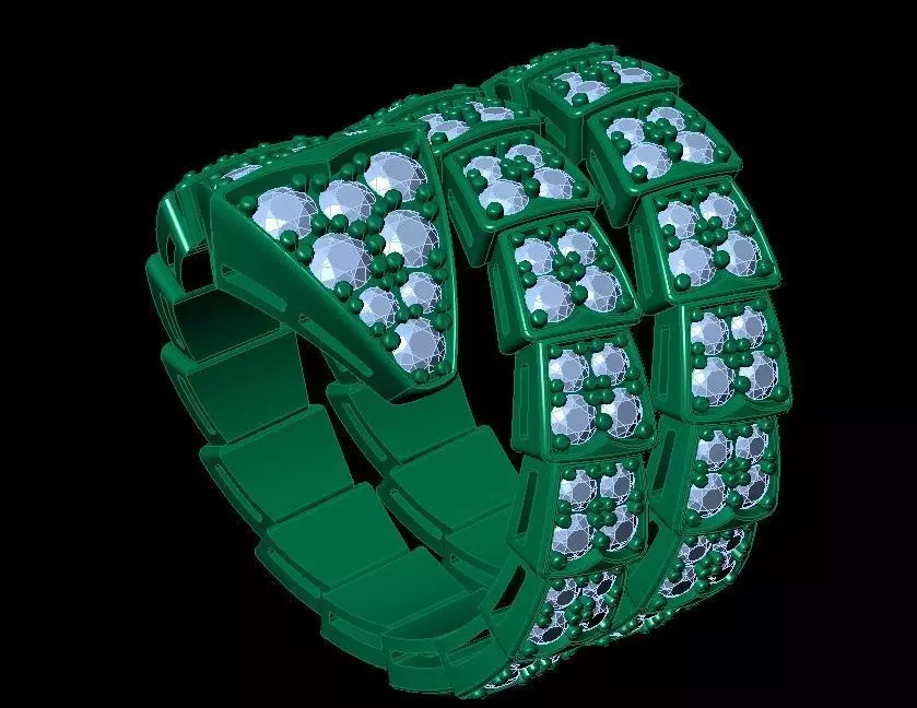 Snake Diamonds Ring and Bvlgari Serpenti Earring 3D print model 3D print model_3