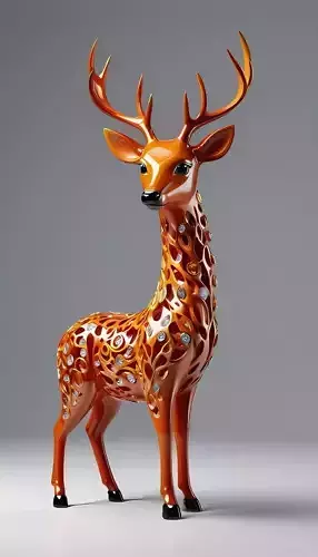 Enchanted Gilded Deer Luxurious Sculpture Diamond Inlays