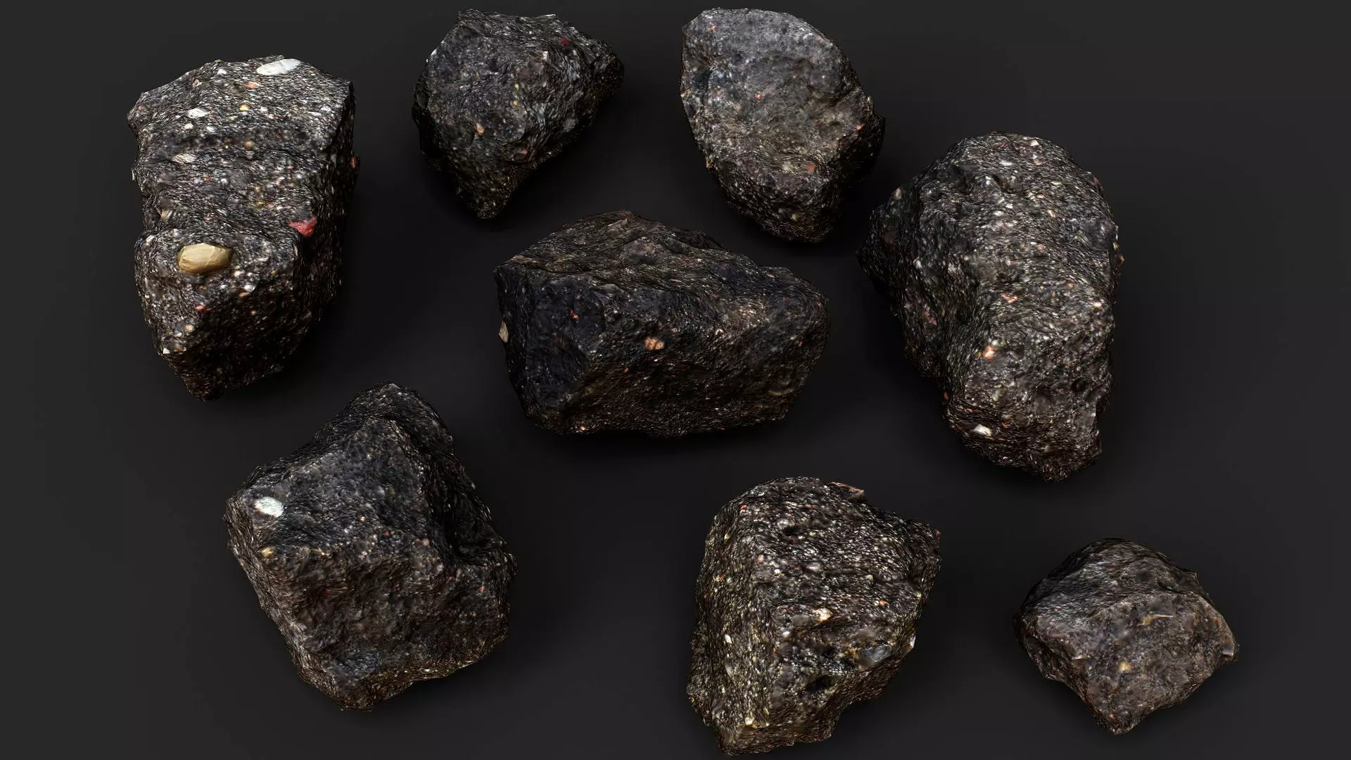 asphalt debris small shards scatter detail PBR photogrammetry Low-poly 3D model