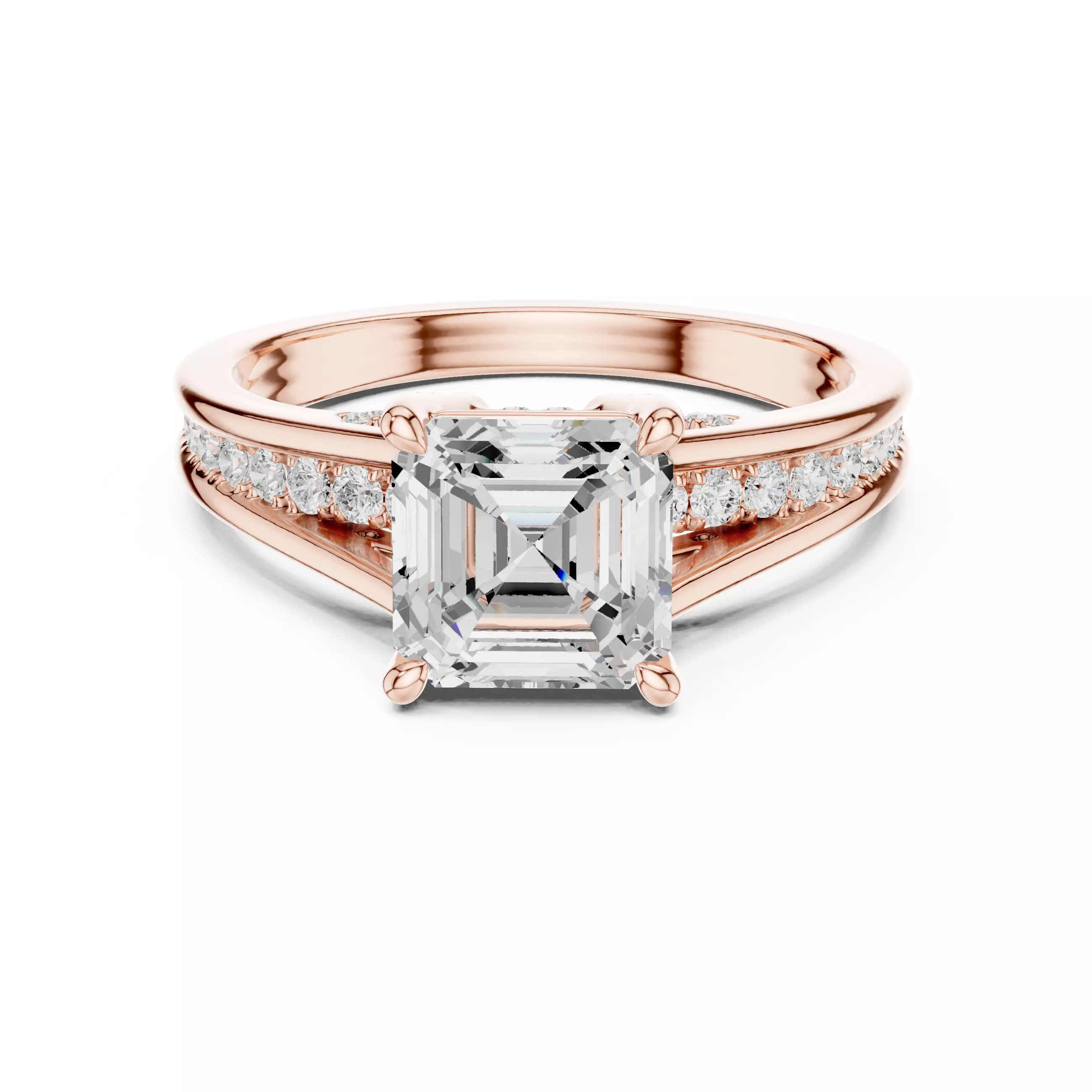 7mm Asscher Diamond Engagement Wedding Ring 3DM STL Video 3D print model