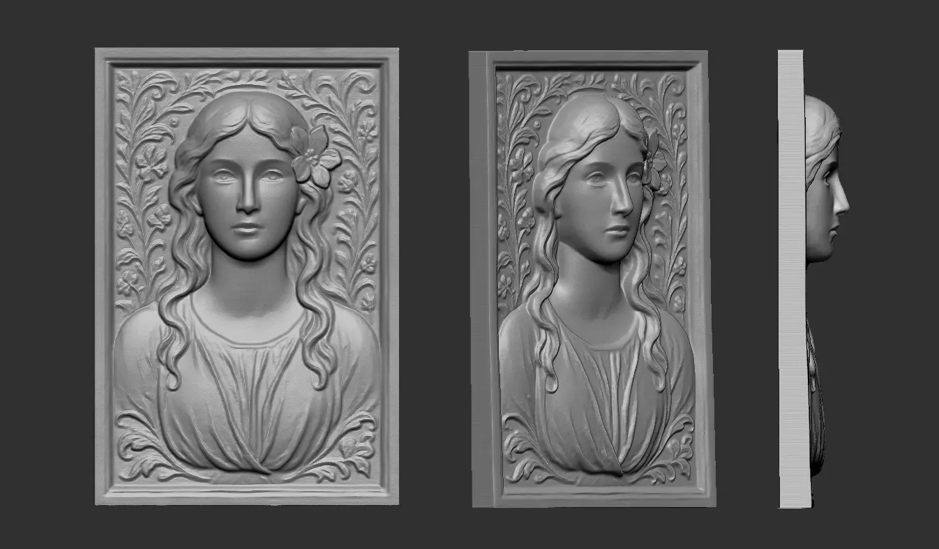 Art Nouveau Woman Bas-Relief 02 3D print model_2