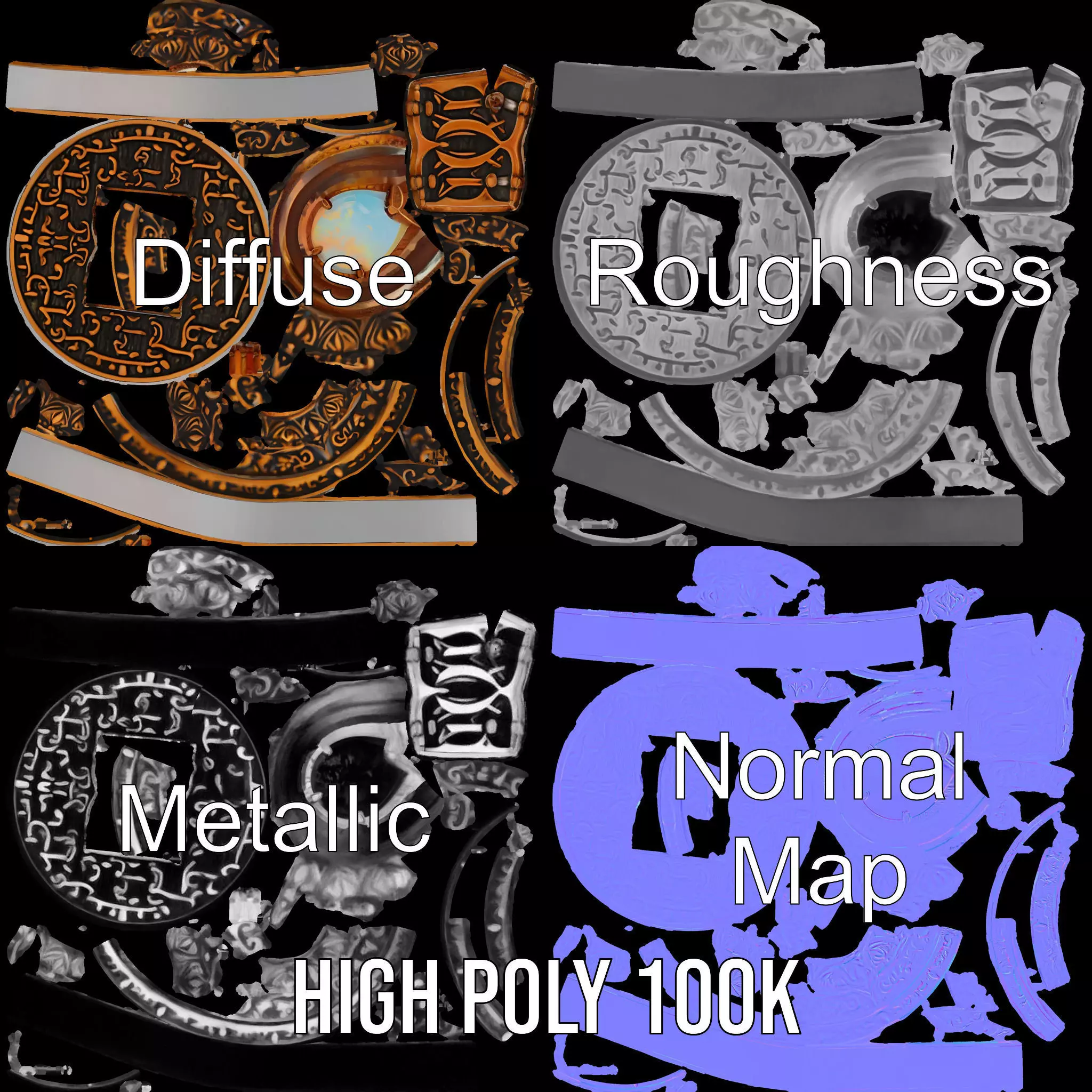 Ornate Copper Medallion model pack Low-poly 3D model_4