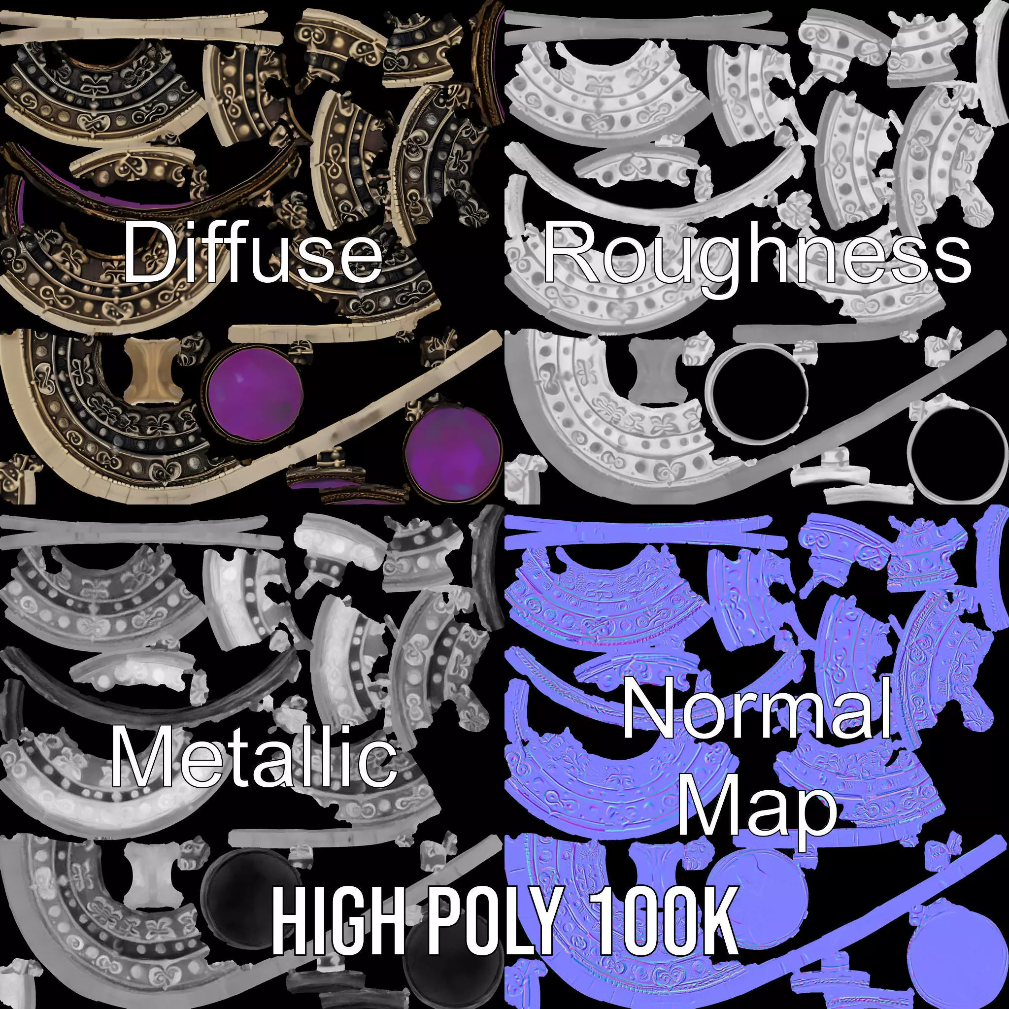 Antique Bronze Amulet model pack Low-poly 3D model_4