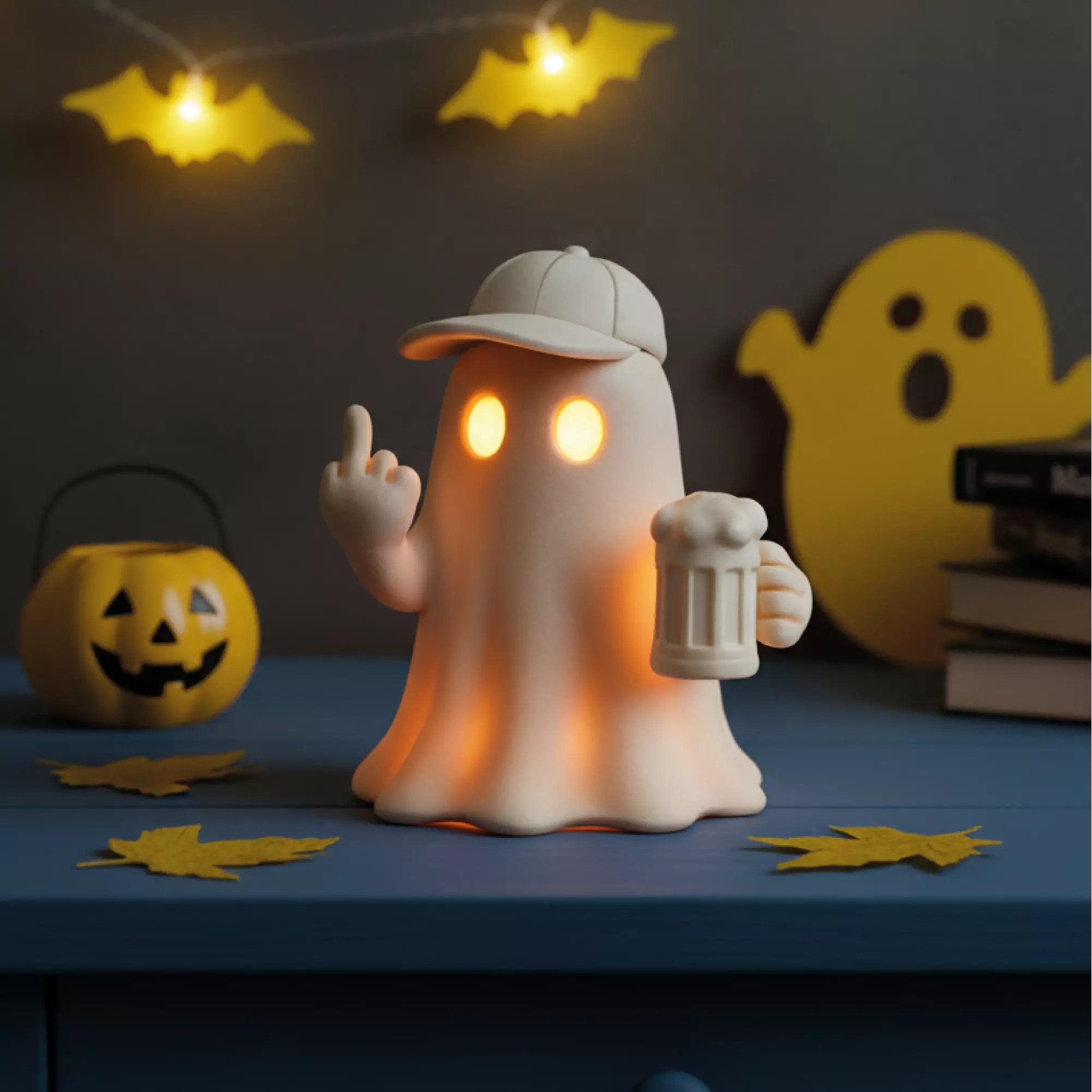 Middle Finger Ghost  Funny Tealight Holder and Figurine 3D print model_7