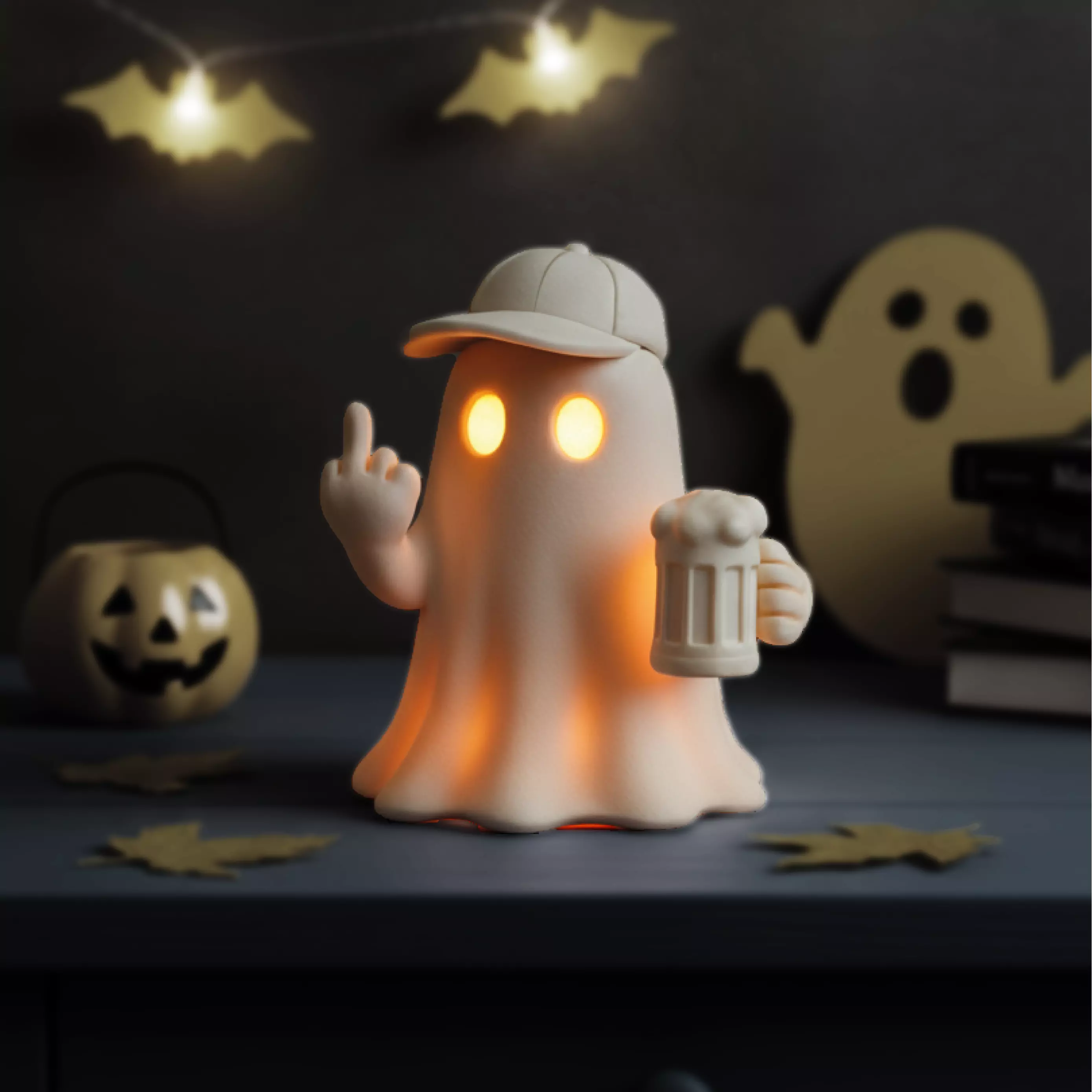 Middle Finger Ghost  Funny Tealight Holder and Figurine 3D print model_0