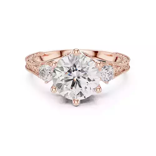 Three Stone Round Diamond Art Deco Wedding Ring 3DM STL Video