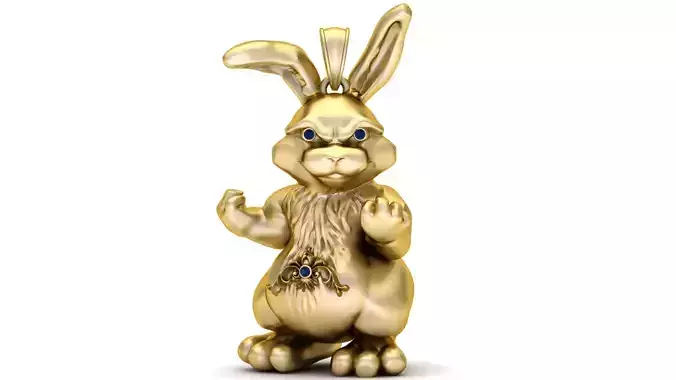  Gold Fighting Bunny Pendant