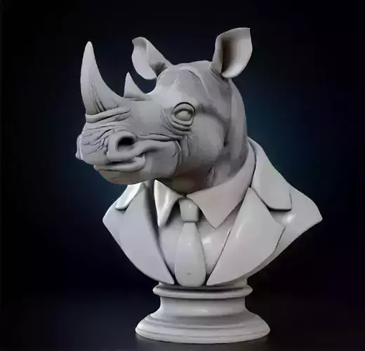 Rhino Bust 3D Model - STL Printable Wildlife Animal