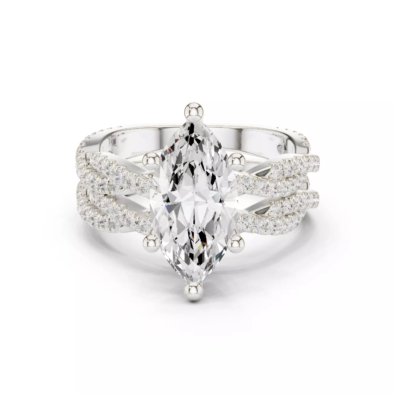 14x7mm Marquise Cut Twisted Shank Wedding Ring Set 3DM STL Video 3D print model_17