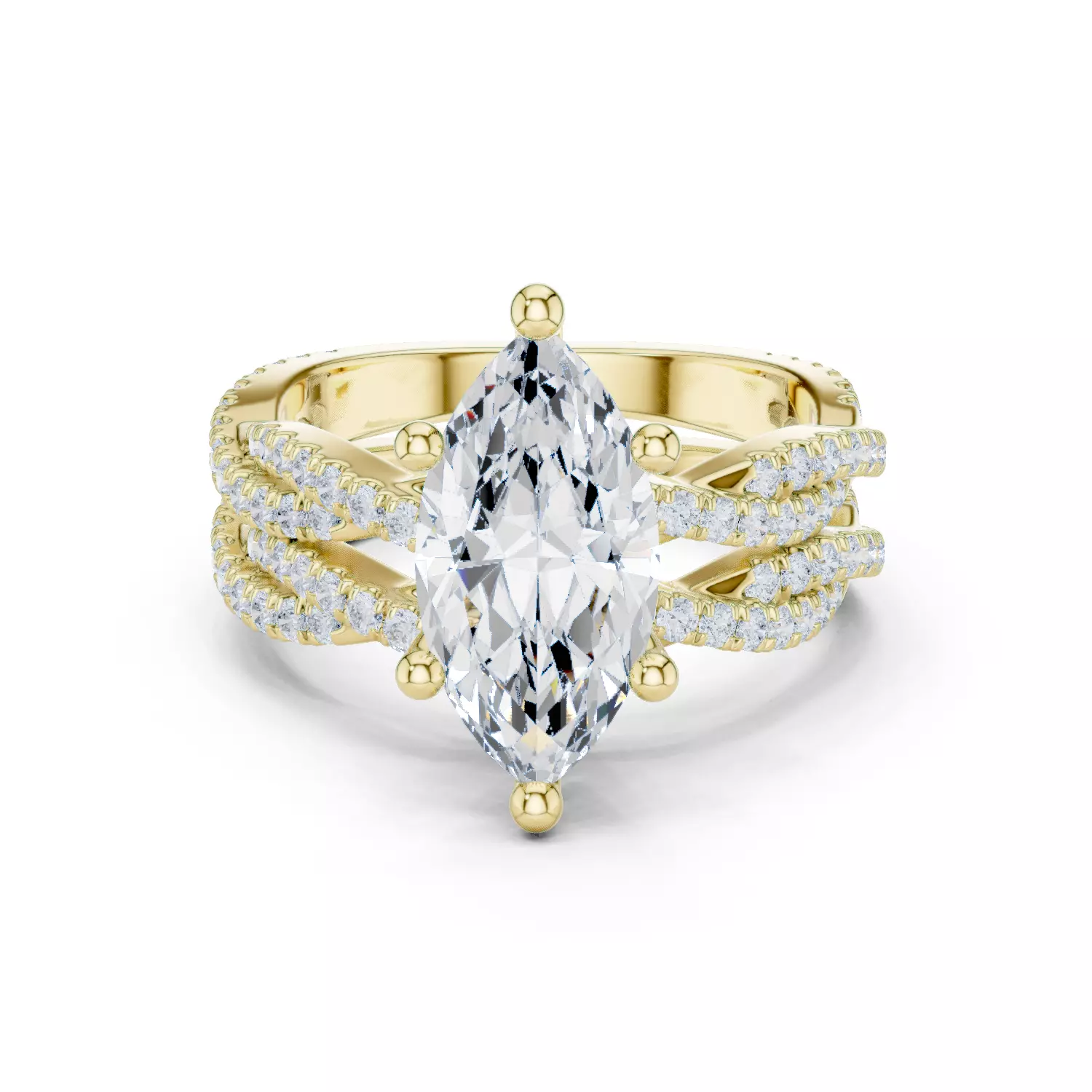 14x7mm Marquise Cut Twisted Shank Wedding Ring Set 3DM STL Video 3D print model_16