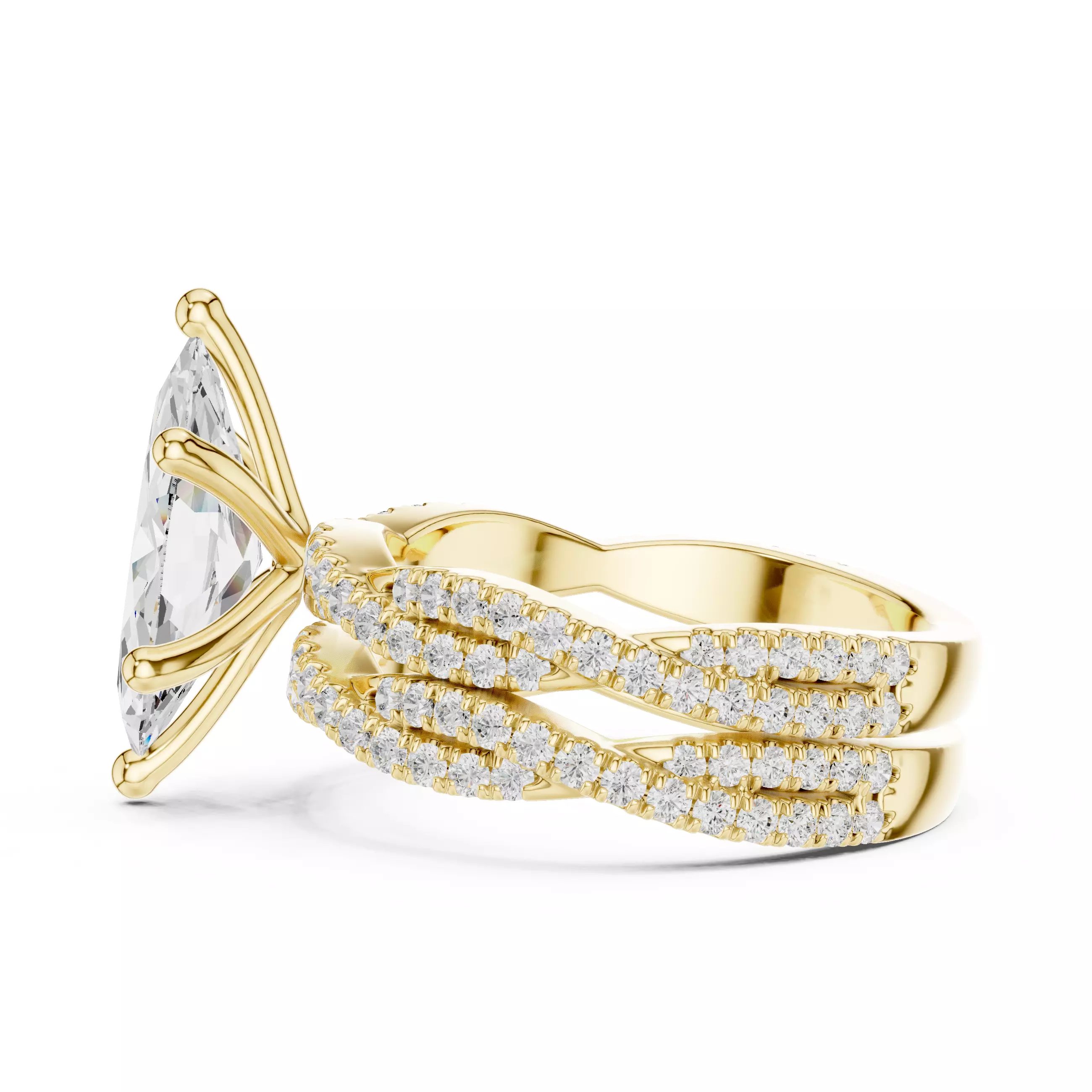 14x7mm Marquise Cut Twisted Shank Wedding Ring Set 3DM STL Video 3D print model_10